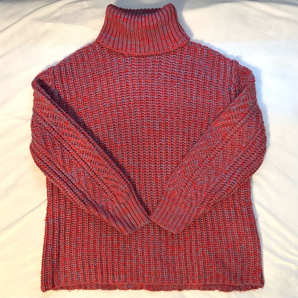 York & Hudson by Shantex Red Purple Chunky Knit Turtleneck Sweater Womens M